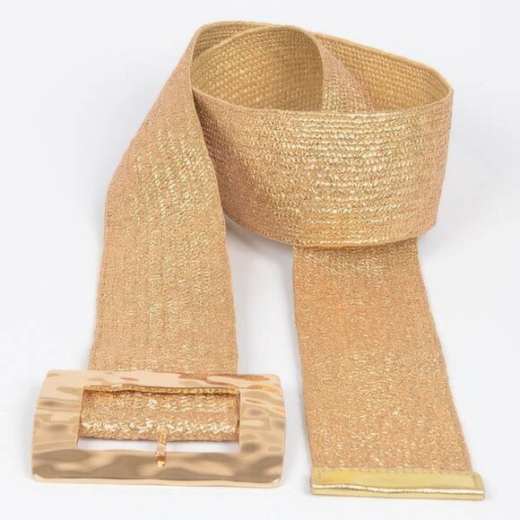 Rectangle Metal Buckle Stretch Plus size Straw Belt - Picture 4 of 4